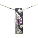 K18WG ホワイトゴールド アメジスト0.97ct ダイヤ0.13ct スクエアプレート ネックレス レディース 【中古】